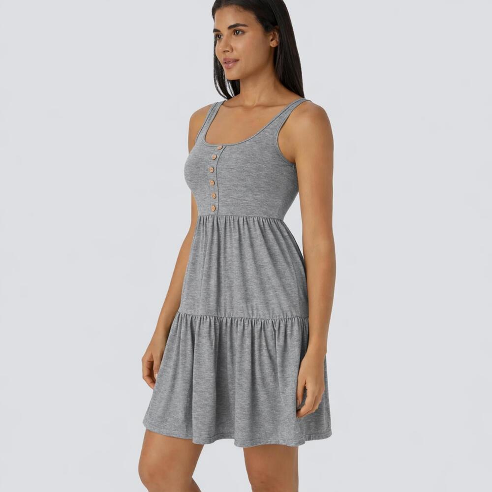 NWT Halara U Neck Ruffle Hem Flowy Mini Dress Size Large - Picture 3 of 9
